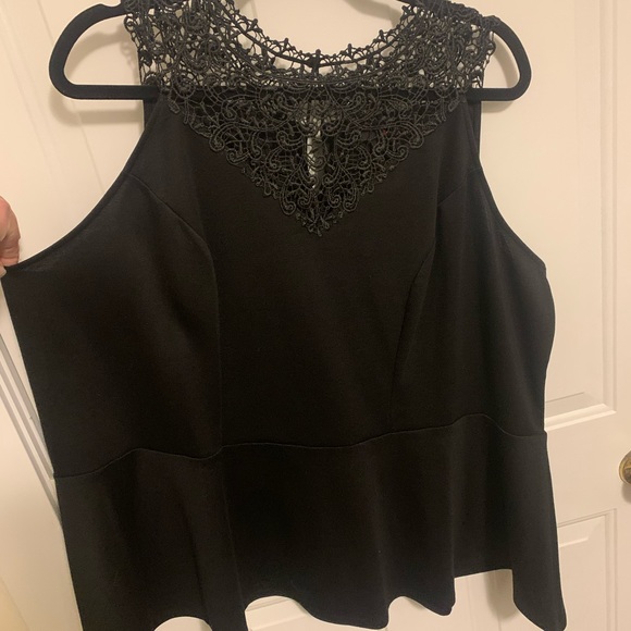 MXM Black Peplum Top with Lace Collar - 3X - Picture 3 of 7